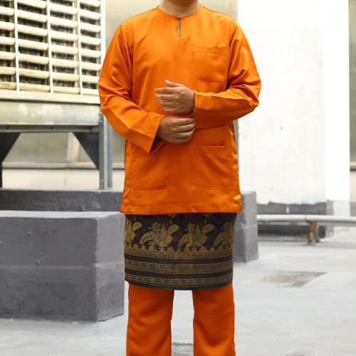 (NEW) BAJU MELAYU TELUK BELANGA REGULAR FIT ITALIAN MARTINEZ BY JAKEL-76 BRICK ORANGE