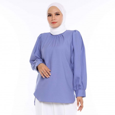 (NEW) BLOUSE PLAIN DAHLIA BY JAKEL-DUSTY BLUE