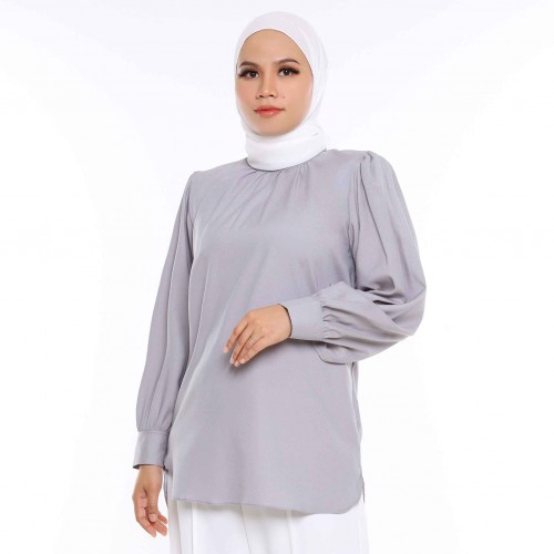 (NEW) BLOUSE PLAIN DAHLIA BY JAKEL-LIGHT GREY