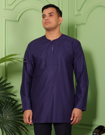 KURTA COTTON MDN FIT ZIP T/B IN 09 NAVY BLUE