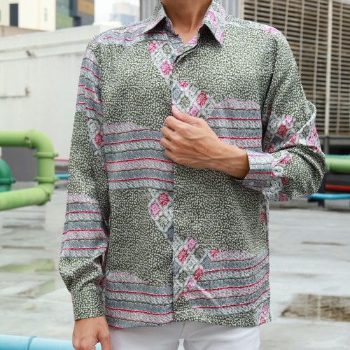 (NEW) KEMEJA PRINTED LONG SLEEVE ZAYYAN BY JAKEL-ZAYYAN - GREEN/PINK