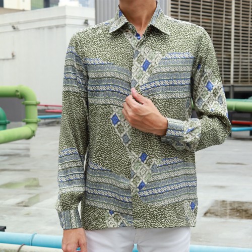 (NEW) KEMEJA PRINTED LONG SLEEVE ZAYYAN BY JAKEL-ZAYYAN - GREEN/BLUE