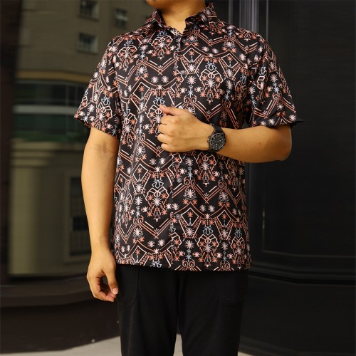 (NEW) KEMEJA PRINTED SHORT SLEEVE DAYYAN BY JAKEL (DES 2 & DES 4)-DES 4 - BLACK