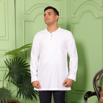 (NEW) KURTA COTTON MDN FIT ZIP T/B JAKEL (BATCH 1)-01 - WHITE