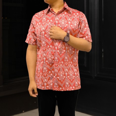 (NEW) KEMEJA PRINTED SHORT SLEEVE DAYYAN BY JAKEL (DES 2 & DES 4)-DES 4 - RED PINK