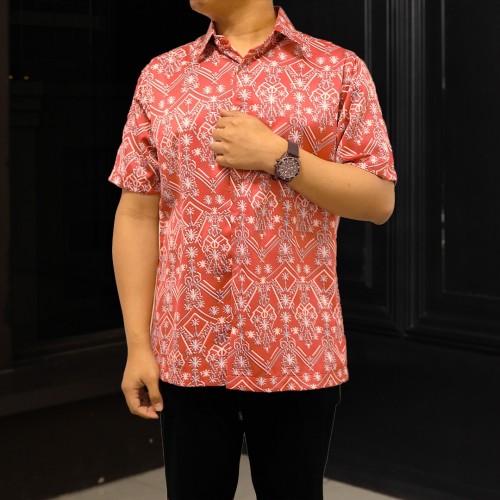 (NEW) KEMEJA PRINTED SHORT SLEEVE DAYYAN BY JAKEL (DES 2 & DES 4)-DES 4 - RED PINK