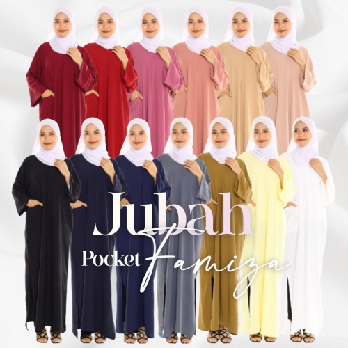 JUBAH POCKET FAMIZA BY JAKEL IN BLUE BLACK