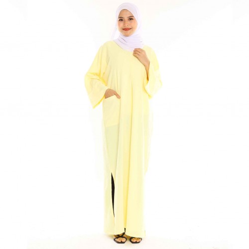 JUBAH POCKET FAMIZA BY JAKEL IN SOFT YELLOW