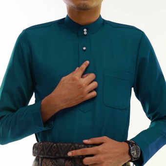 BAJU MELAYU SLIMFIT ITALIAN DOBBY BY JAKEL IN 10 TEAL GREEN