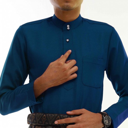 BAJU MELAYU SLIMFIT ITALIAN DOBBY BY JAKEL IN 10 TEAL BLUE