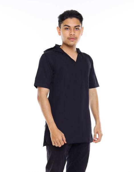 KURTA SALEEM STICHING HOODIE SHORT SLEEVE IN 17 BLACK