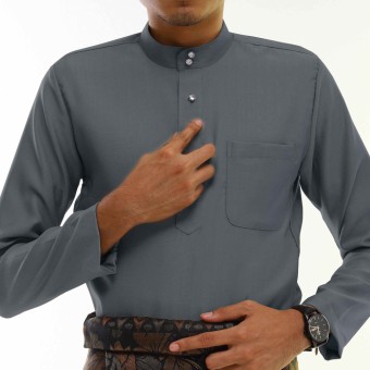 BAJU MELAYU SLIMFIT ITALIAN DOBBY BY JAKEL IN 07 ASH GREY